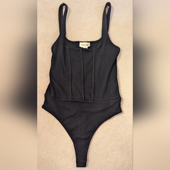 Open Edit from Nordstrom, black cotton corset body suit, size XS - Picture 1 of 4